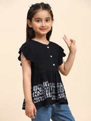 Girls Hand Dyed Frill Cap Sleeves Peplum Top (K1015)