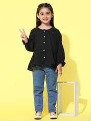 Cotton Pleated Plain Shirt for Girls (K1003)