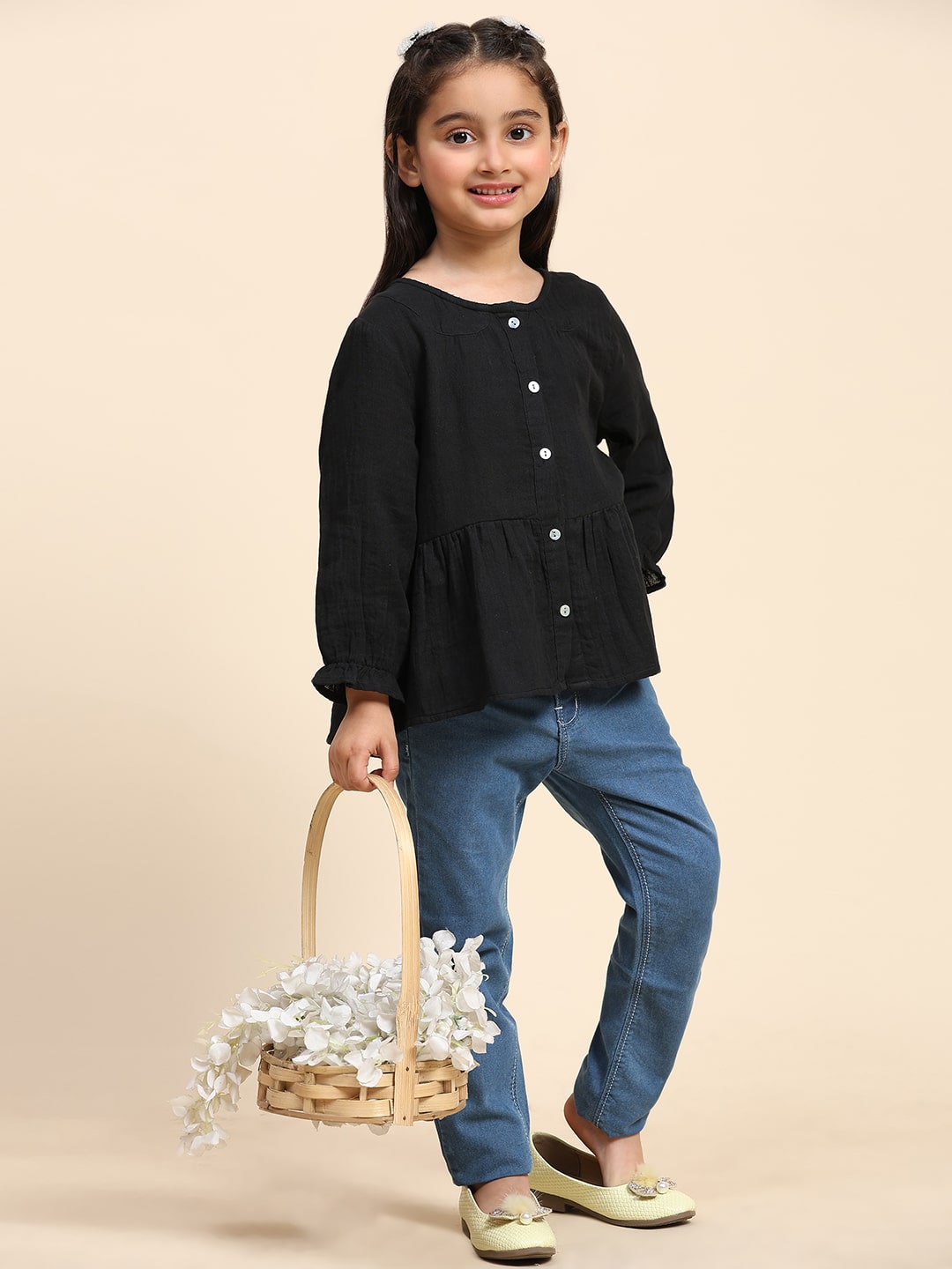 Cotton Pleated Plain Shirt for Girls (K1003)