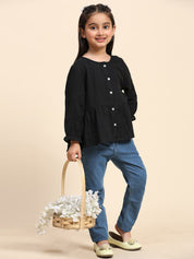 Cotton Pleated Plain Shirt for Girls (K1003)