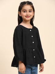 Cotton Pleated Plain Shirt for Girls (K1003)