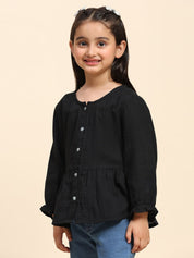 Cotton Pleated Plain Shirt for Girls (K1003)