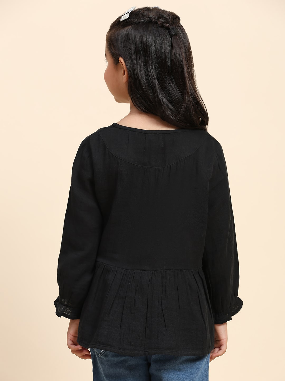 Cotton Pleated Plain Shirt for Girls (K1003)