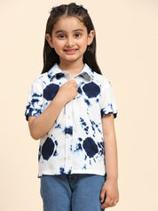 Hand Tie Dyed Half Sleeves Shirt for Girls (K1025)