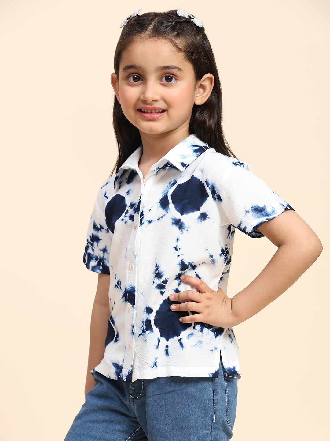 Hand Tie Dyed Half Sleeves Shirt for Girls (K1025)