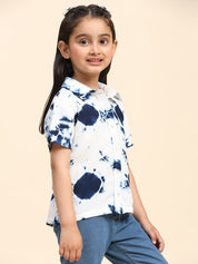 Hand Tie Dyed Half Sleeves Shirt for Girls (K1025)