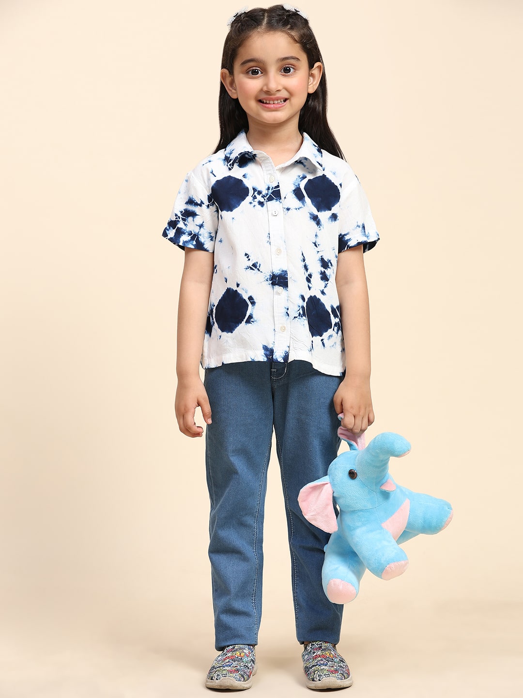 Hand Tie Dyed Half Sleeves Shirt for Girls (K1025)