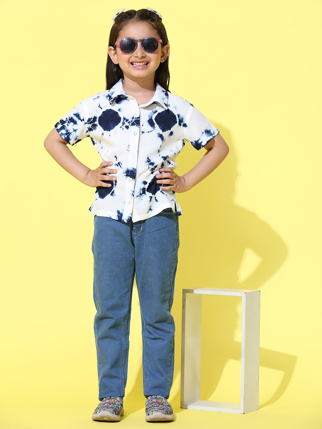 Hand Tie Dyed Half Sleeves Shirt for Girls (K1025)