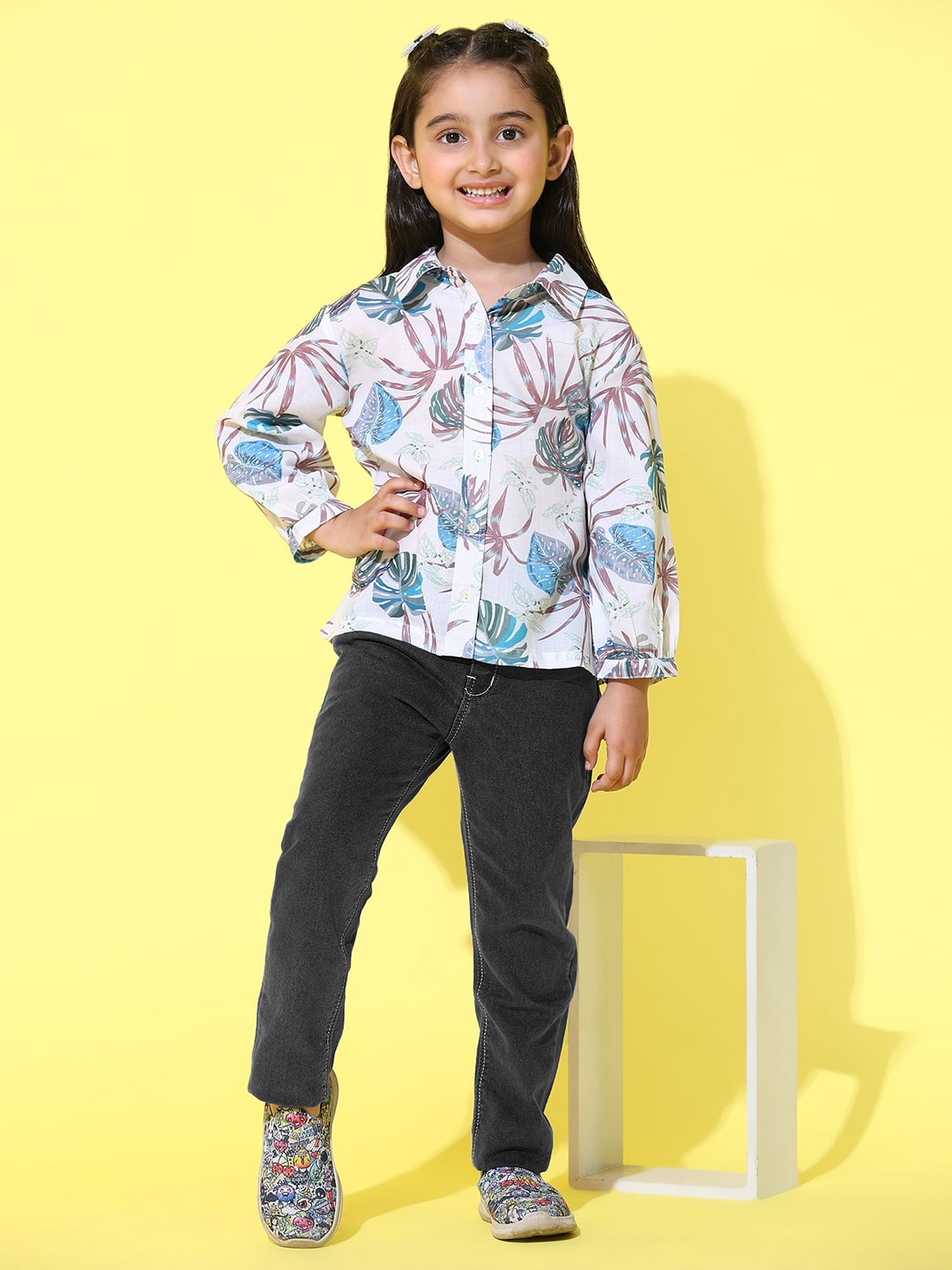 Girls Floral Printed Cotton Shirt (K1028)