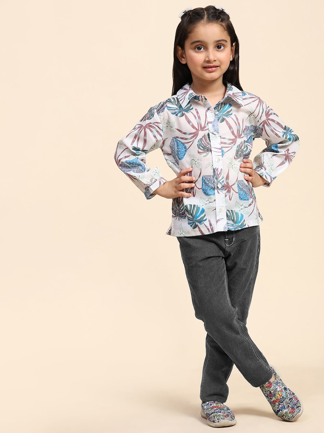 Girls Floral Printed Cotton Shirt (K1028)