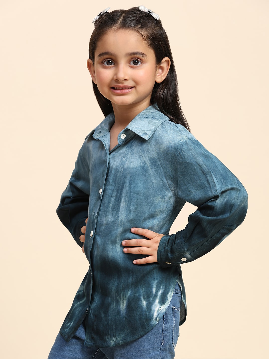 Hand Tie Dyed Collar Shirt for Girls (K1008)