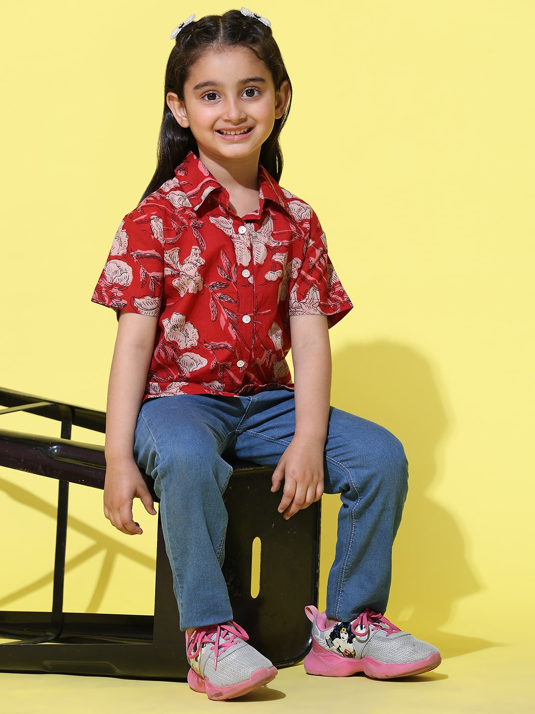 Floral Printed Cotton Shirt for Girls (K1027)