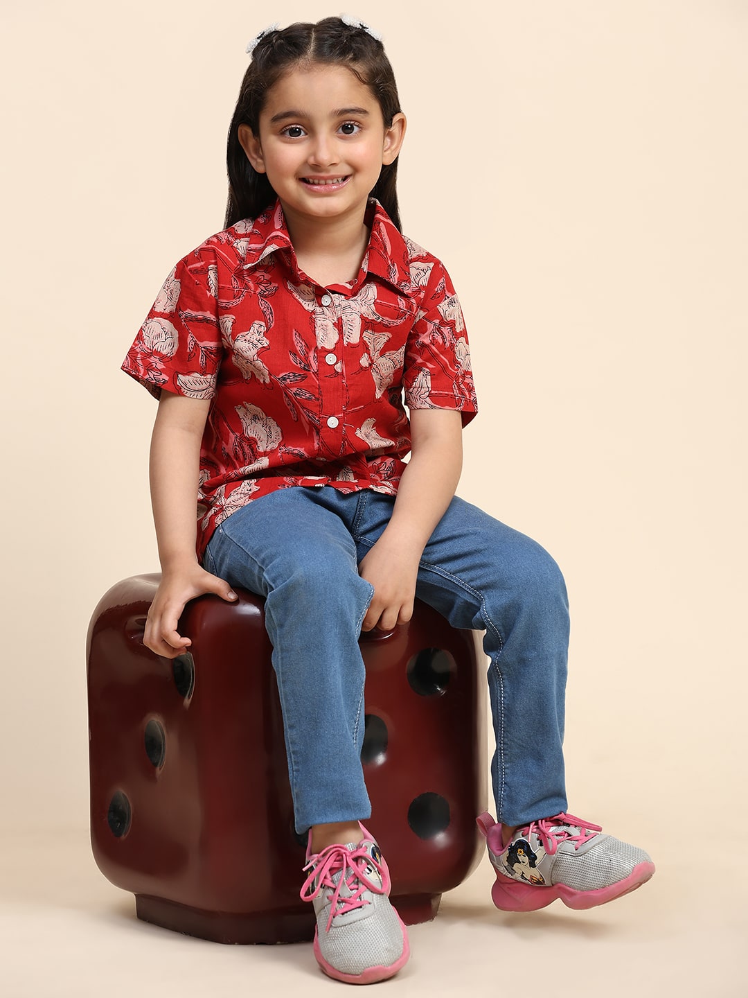 Floral Printed Cotton Shirt for Girls (K1027)