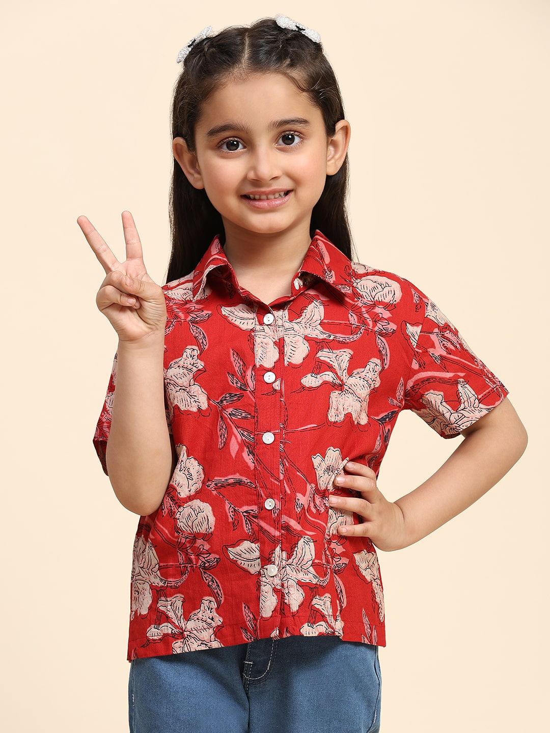 Floral Printed Cotton Shirt for Girls (K1027)