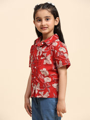 Floral Printed Cotton Shirt for Girls (K1027)