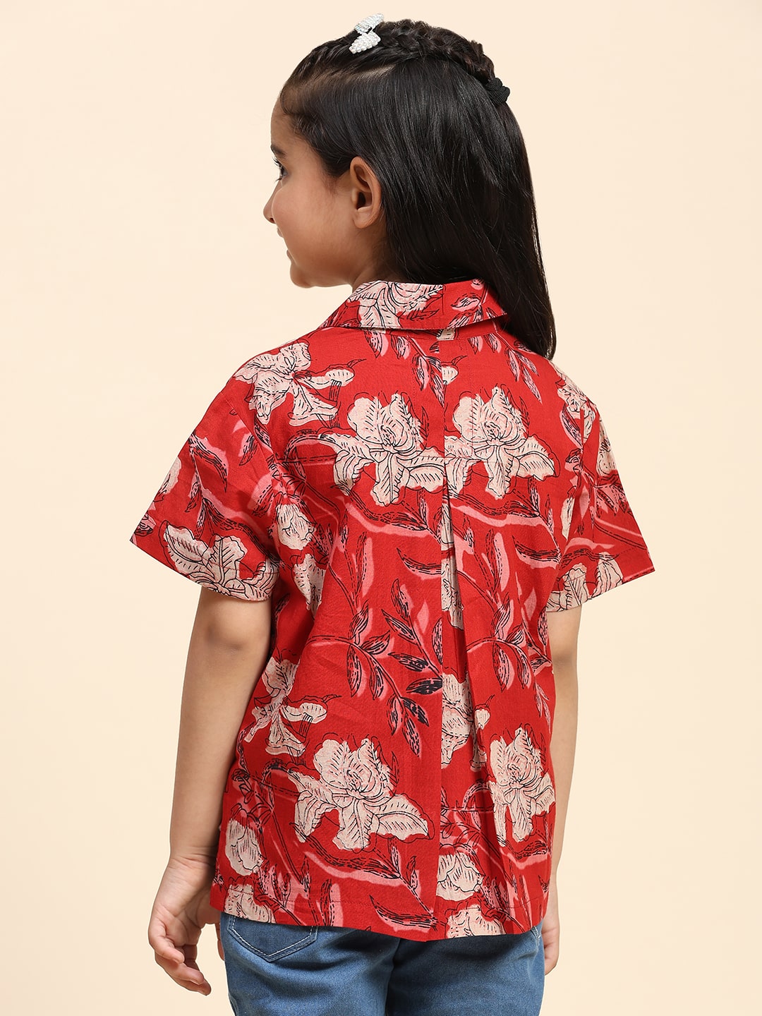 Floral Printed Cotton Shirt for Girls (K1027)