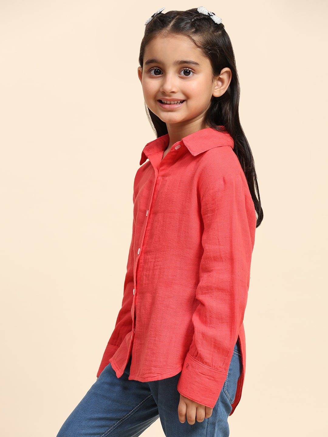 Cotton Plain Collar Shirt for Girls (K1012)