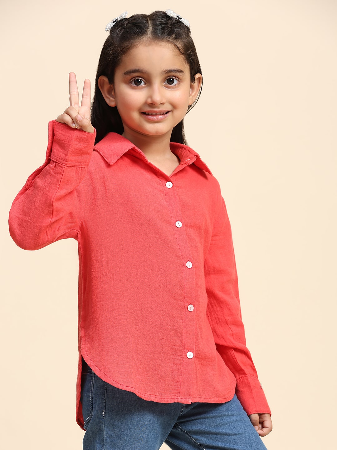 Cotton Plain Collar Shirt for Girls (K1012)