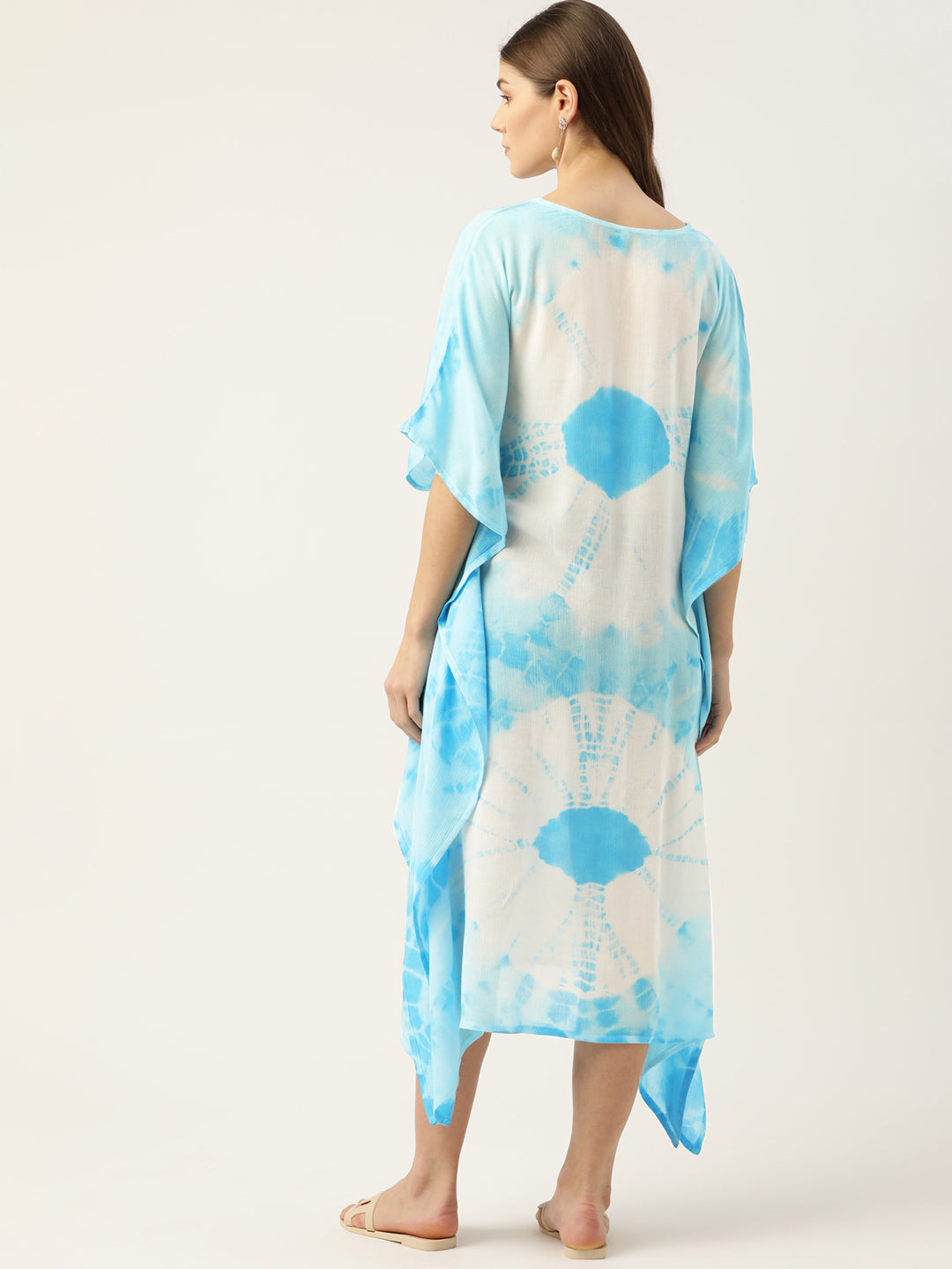 Rayon Crepe Hand Dyed Tie Dye Blue Kaftan Dress (W1188)