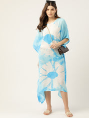 Rayon Crepe Hand Dyed Tie Dye Blue Kaftan Dress (W1188)