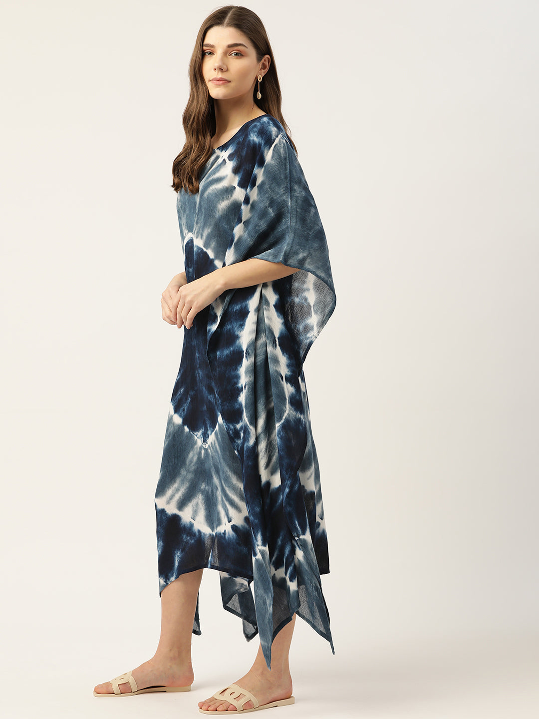 Rayon Hand Dyed Tie Dye Dark Blue Kaftan Dress (W1187)