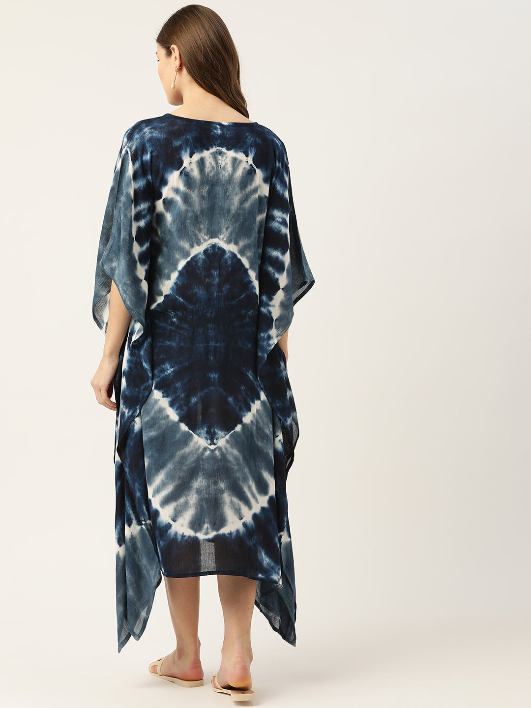 Rayon Hand Dyed Tie Dye Dark Blue Kaftan Dress (W1187)